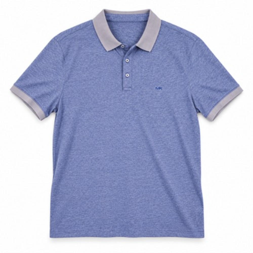 Michael Kors Men's Large Blue Polo Gray Contrast Collar Cotton Blend MK Logo